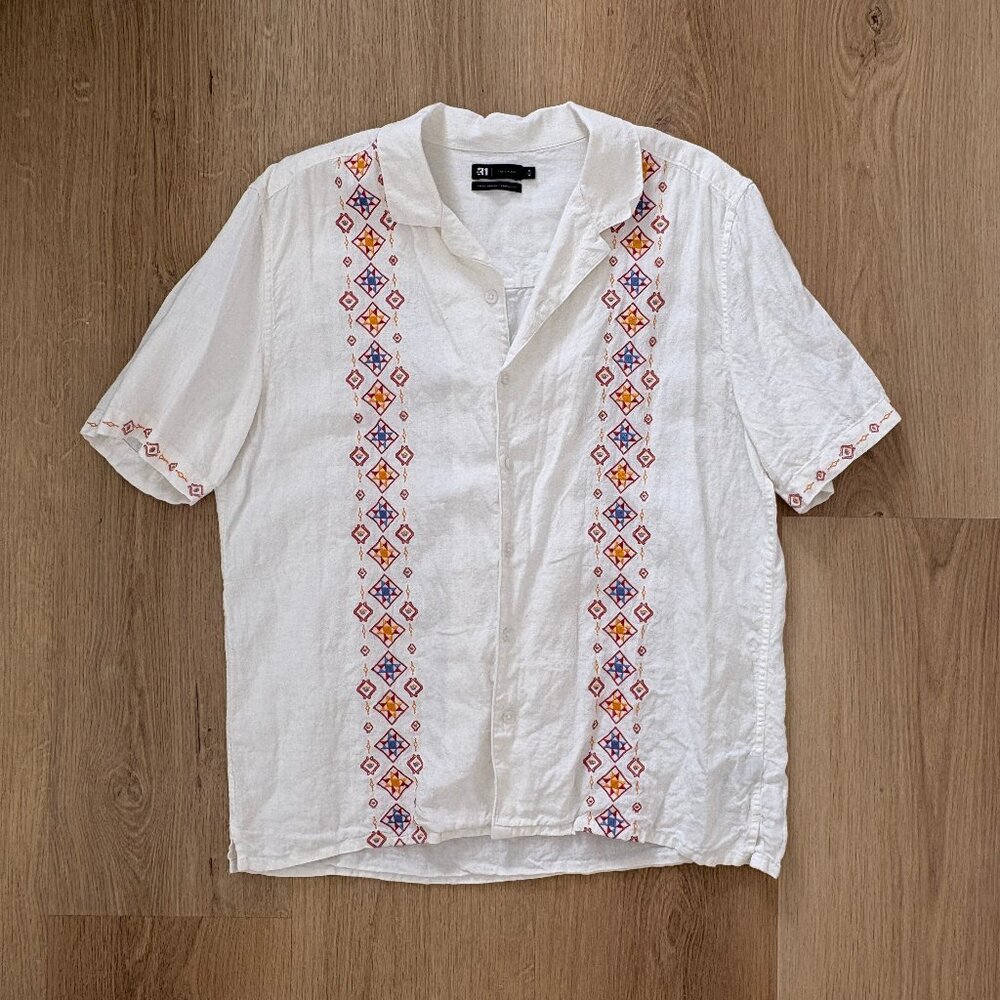 Le 31 Linen Guayabera Shirt Men’s Medium Embroidered Cuban Style